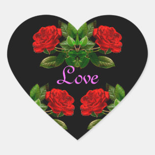 Adesivo Coração Rosas vermelhas no design do abstrato floral do ve