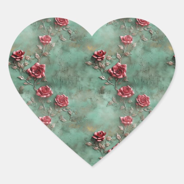 Adesivo Coração Rosas vermelhas verdes (Frente)