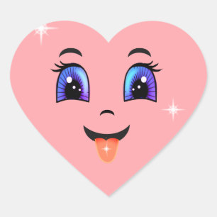 Adesivo Coração Rosto Feliz Cor-de-Rosa Fofo