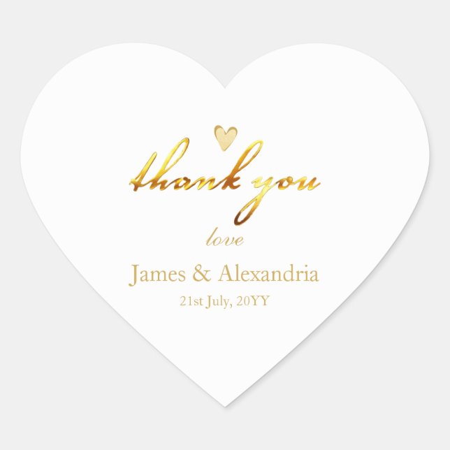 Adesivo Coração Roteiro de agradecimento personalizado dourado (Frente)