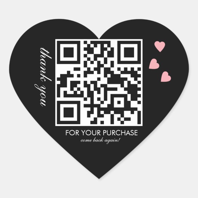 Adesivo Coração Rótulo de agradecimento Código QR Script Rosa Flut (Frente)