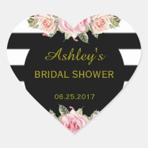 Adesivo Coração Rótulo de Favor de Casamento Chic com Vintagem Flo