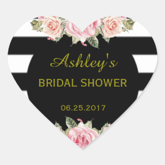 Adesivo Coração Rótulo de Favor de Casamento Chic com Vintagem Flo