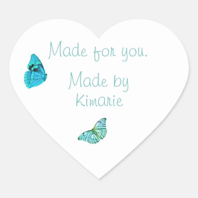 Adesivo Coração Rótulo de Produto Borboleta Azul (Frente)