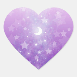 Adesivo Coração Roxo Celestial Fantasy Art Stars and Moon
