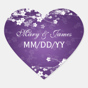 Adesivo Coração Roxo elegante da flor de cerejeira da data do