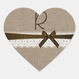 Adesivo Coração Ruptura Rústica e Selo do Envelope Lace Monograma