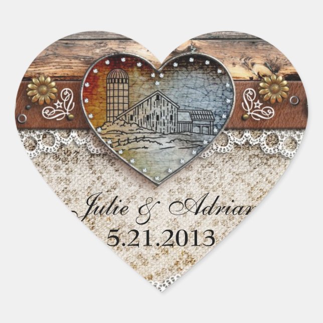 Adesivo Coração Rustic Barn Country Heart Sticker (Frente)