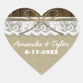 Adesivo Coração Rustic Country Burlap Lace Casamento Favor Sticker