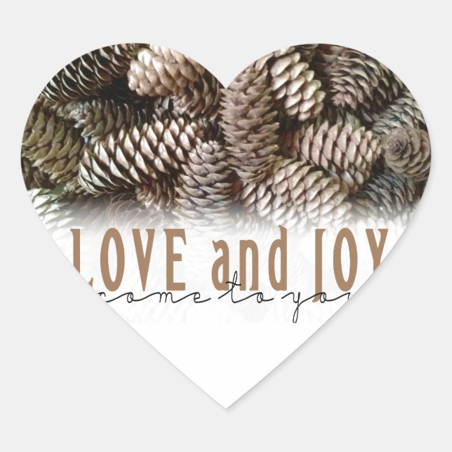 Adesivo Coração Rustic Holiday Love and Joy Pine Cone (Frente)