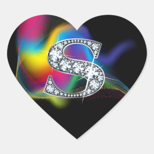 Adesivo Coração "S" Diamond Bling no Rainbow Swirl Heart Sticker