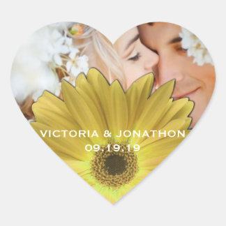 Adesivo Coração Salve a data Foto Yellow Gerber Daisy Wedding