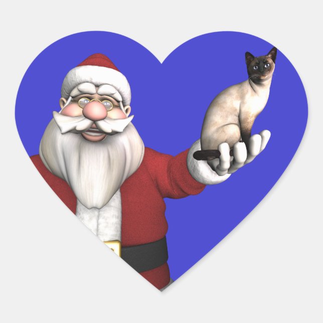 Adesivo Coração Santa Claus ama Gatos Siameses (Frente)