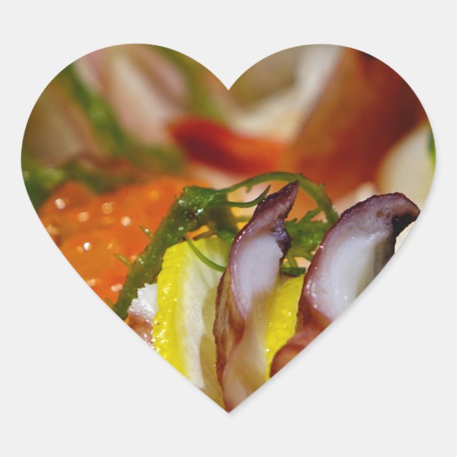 Adesivo Coração Sashimi Salmon Fish Comida marisco Japonês (Frente)