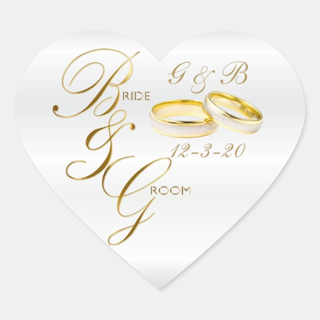 Adesivo Coração Satin Branco e Anéis de Casamento Dourado com Text (Frente)