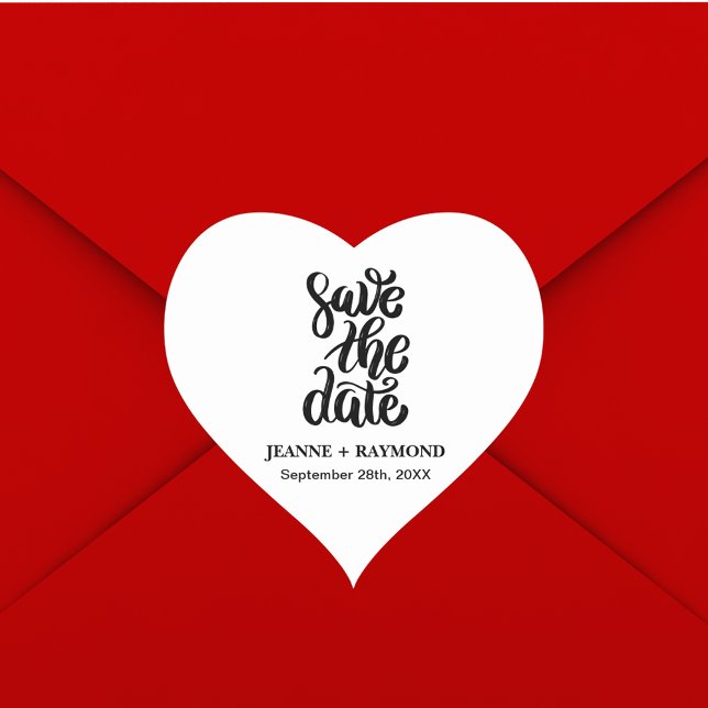 Adesivo Coração Script Simples e Elegante Save The Date Casamento  (Elegant script boho sticker adds romantic charm to wedding save the date announcements.)