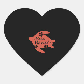 Adesivo Coração Sea Turtle Aloha Hawaii Hibiscus Orange Graphics