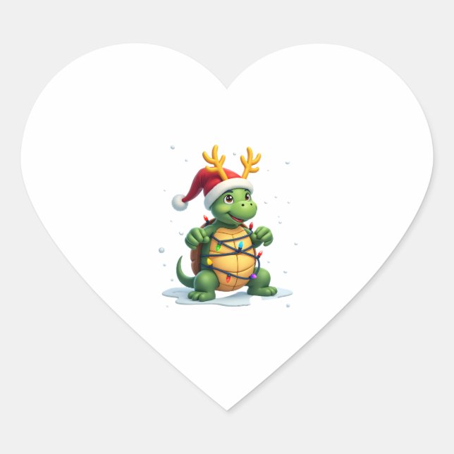 Adesivo Coração Sea Turtle Santa Christmas Lights Cute Xmas Men Wo (Frente)