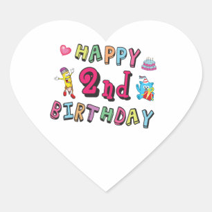 Adesivo Coração segundo aniversário feliz. 2 anos por dia.