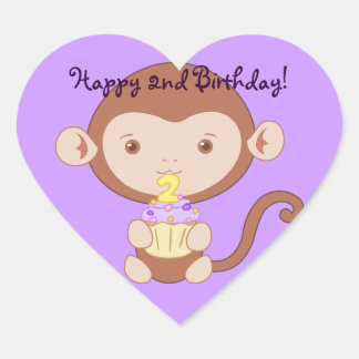 Adesivo Coração segundo aniversário Macaco