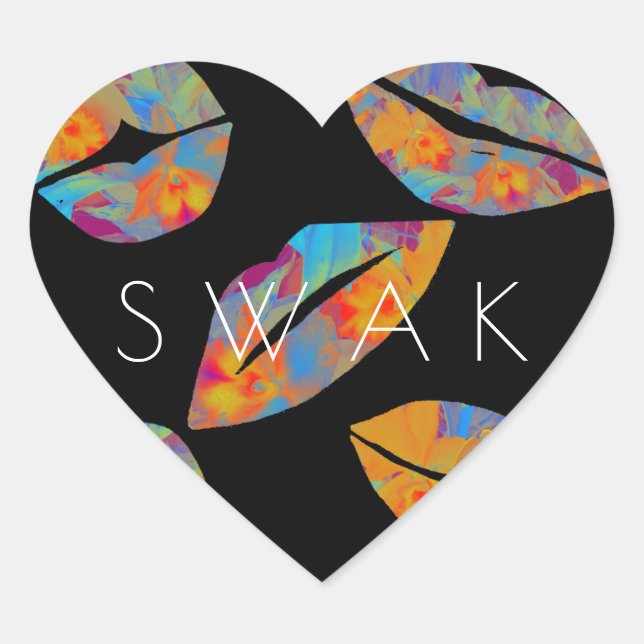 Adesivo Coração Selado Com Um Beijo - Estilo Tropical (Frente)