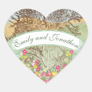 Adesivo Coração Selo de Casamento de Árvore de Carvalho Castanho-F