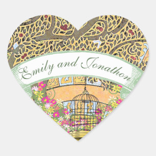 Adesivo Coração Selo de Casamento de Árvore de Carvalho Floral, ro