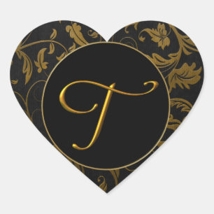 Adesivo Coração Selo de Casamento tema damasco preto e Dourado Mon