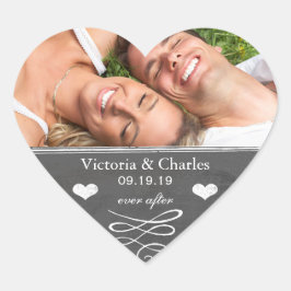 Adesivo Coração Selo de Data de Salvamento de Casamento em Quadro 