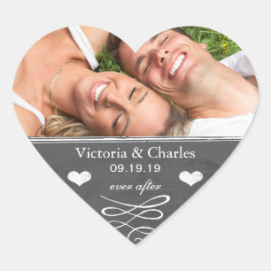 Adesivo Coração Selo de Data de Salvamento de Casamento em Quadro 