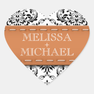 Adesivo Coração Selo de Envelope Coração de Casamento tema damasco