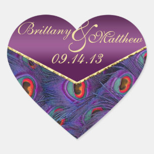 Adesivo Coração Selo de Envelope de Pavão Roxo de Plum