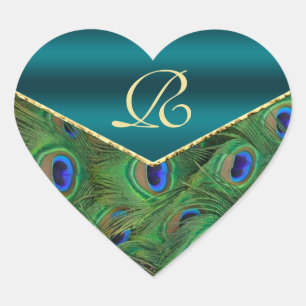 Adesivo Coração Selo de Envelope de Peacock Teal Monograma