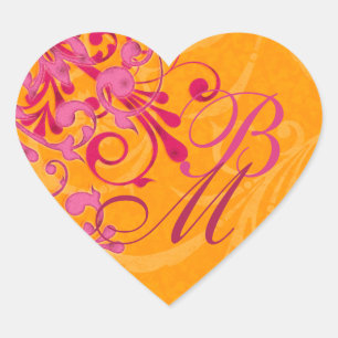 Adesivo Coração Selo de Envelope Floral Abstrato cor-de-rosa e lar