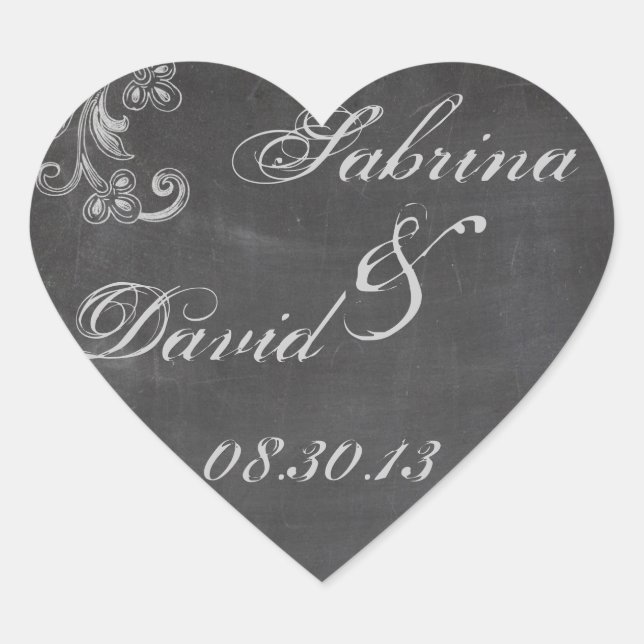 Adesivo Coração Selo de Envelope Floral Chalkboard (Frente)
