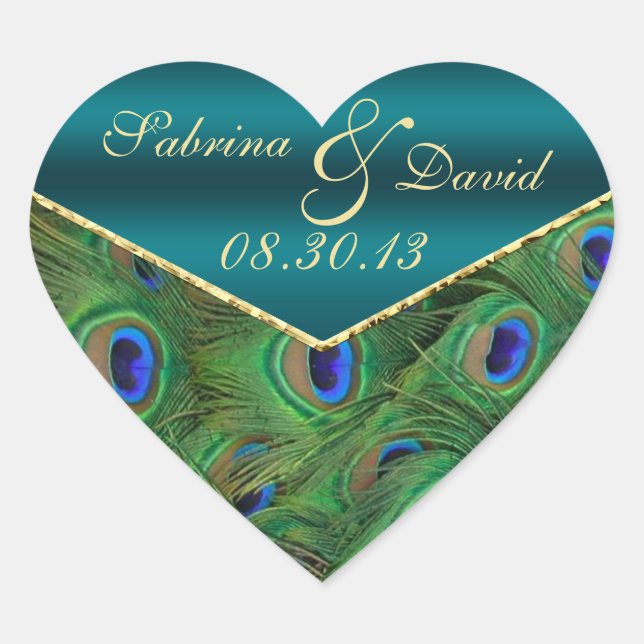 Adesivo Coração Selo de Envelope Peacock Teal (Frente)