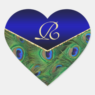 Adesivo Coração Selo de Envelope Real Azul-Pavão Monograma