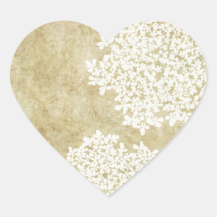 Adesivo Coração Selo Floral de Envelope Vintage Branco