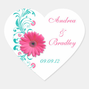 Adesivo Coração Selo floral do envelope do casamento de turquesa