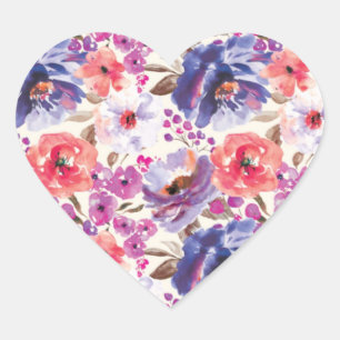 Adesivo Coração Selos De Envelopes Florais BoHo Púrpura E Rosa