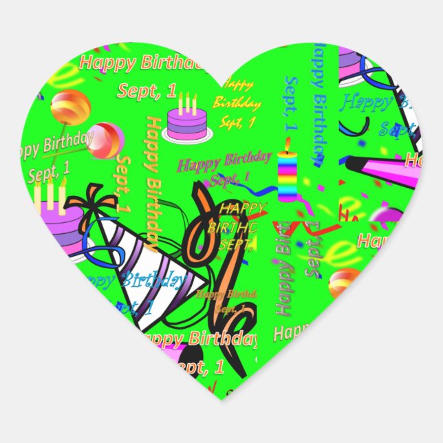 Adesivo Coração sept, 1 aniversário de criança (Frente)