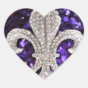 Adesivo Coração Sequins da flor de lis da jóia da faísca roxos