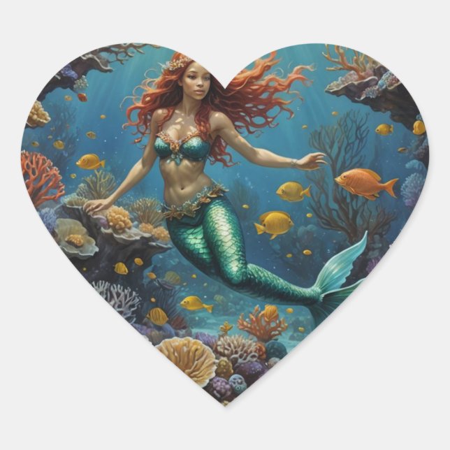 Adesivo Coração Sereia desfrutando do recife (Frente)