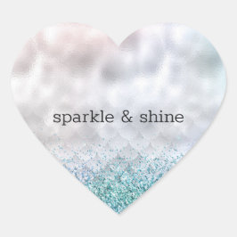 Adesivo Coração Sereia Silver Confetti Aqua Rosa Brilhante