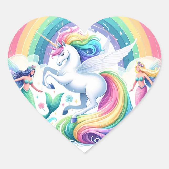 Adesivo Coração Sereias e Unicórnios