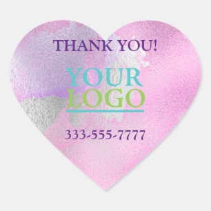 Adesivo Coração Seu Logotipo, Nome Promo De Telefone, Pink Pastel