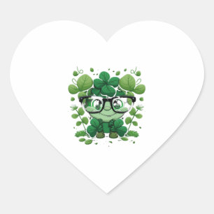 Adesivo Coração Shamrock fofo de Dia de São Patrício, onde óculos