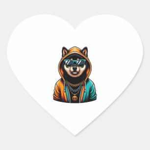 Adesivo Coração Shiba Inu com Capuz de Streetwear