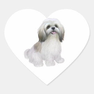 Adesivo Coração Shih Tzu - Branco com cinza-tan