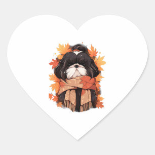 Adesivo Coração Shih Tzu Fall Dog Autumn Deixa Cópia de Ação de Gr